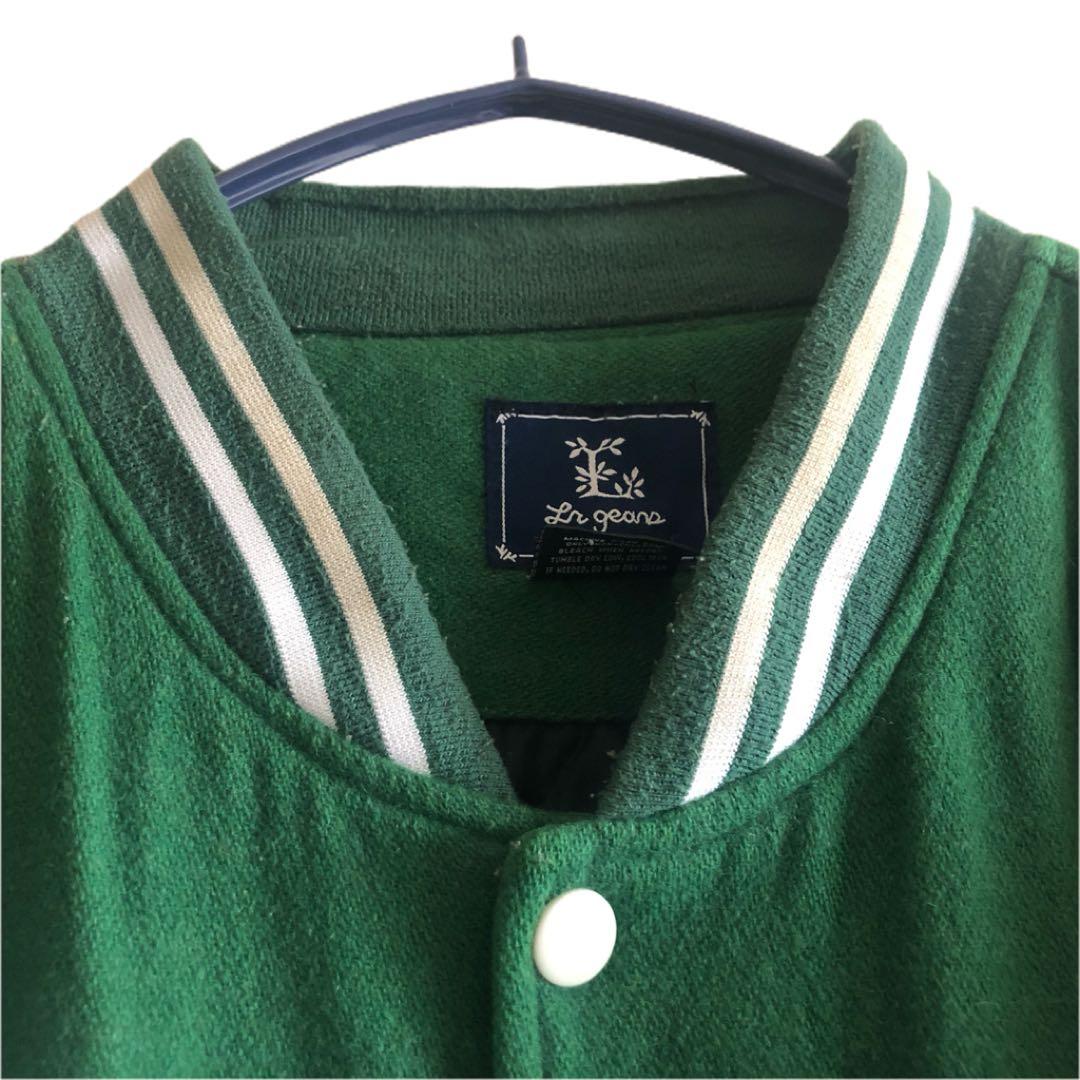 【USA製】00s LRG刺繍ビッグロゴ袖レザー肉厚スタジャンB系HIPHOP