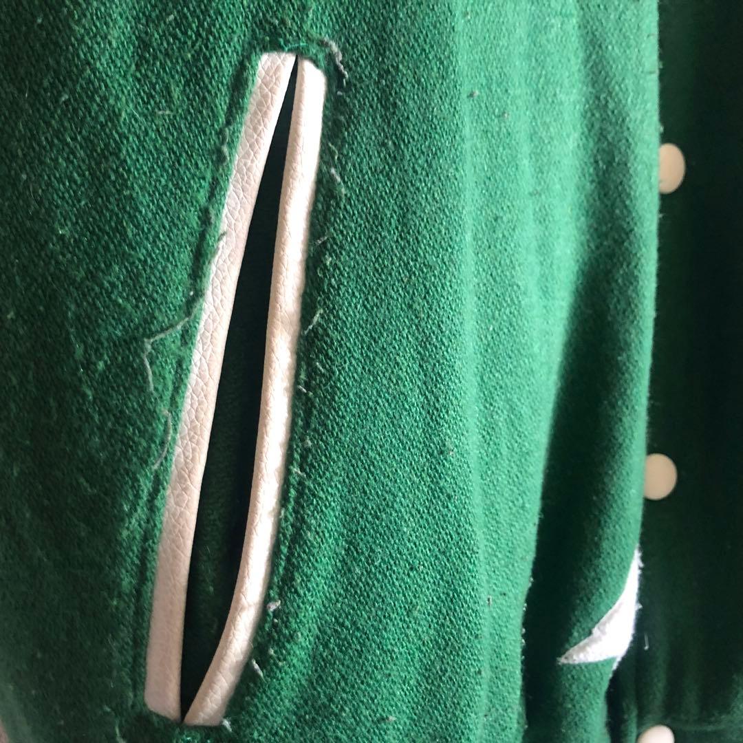 【USA製】00s LRG刺繍ビッグロゴ袖レザー肉厚スタジャンB系HIPHOP