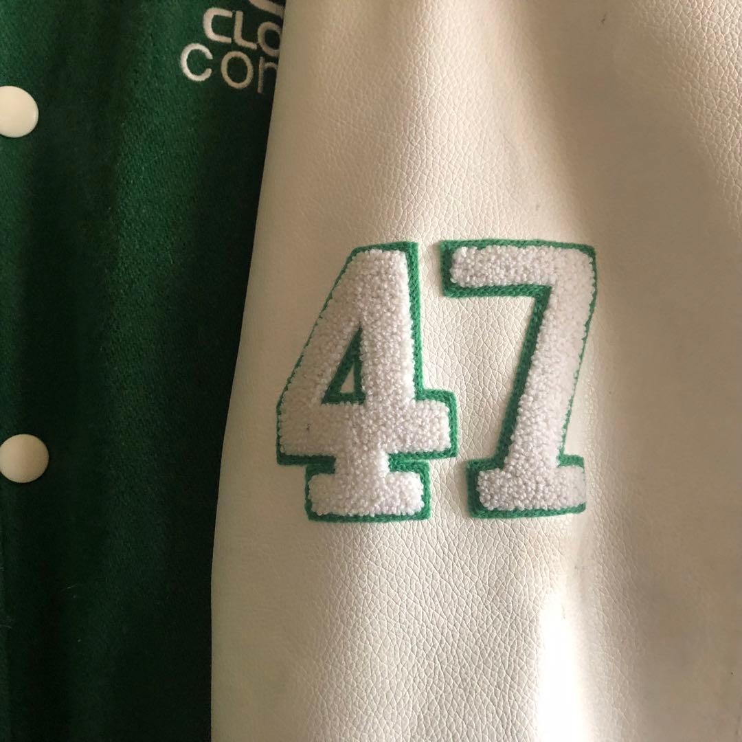 【USA製】00s LRG刺繍ビッグロゴ袖レザー肉厚スタジャンB系HIPHOP