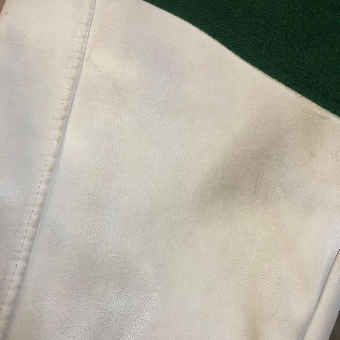 【USA製】00s LRG刺繍ビッグロゴ袖レザー肉厚スタジャンB系HIPHOP