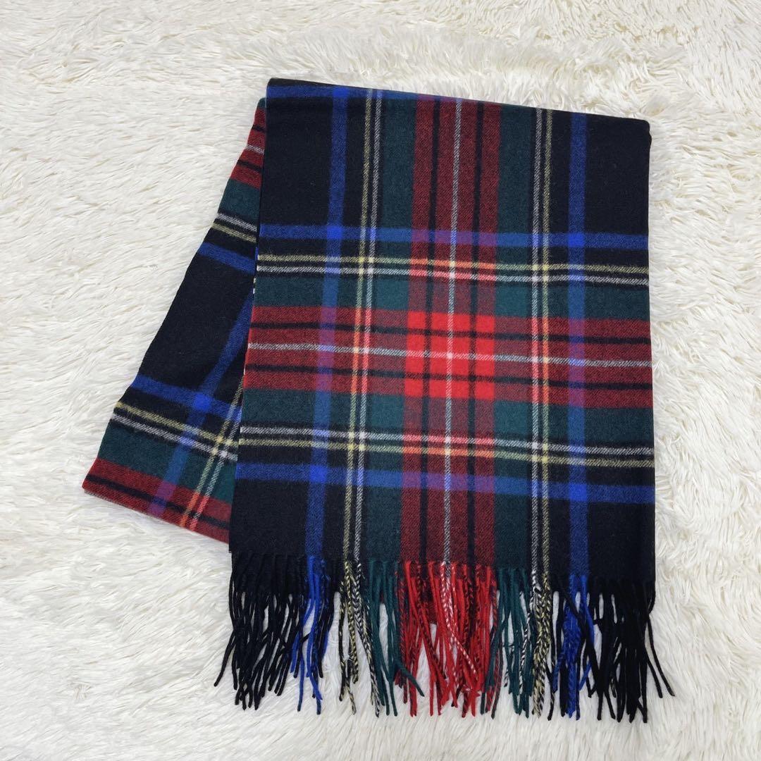 新品 ジョンストンズ 大判ストール カシミヤ ブラックスチュワートスコットランド