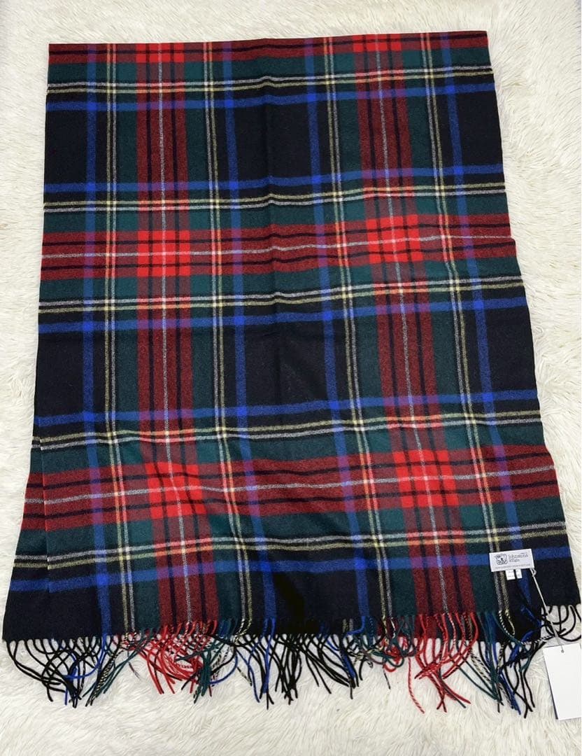 新品 ジョンストンズ 大判ストール カシミヤ ブラックスチュワートスコットランド