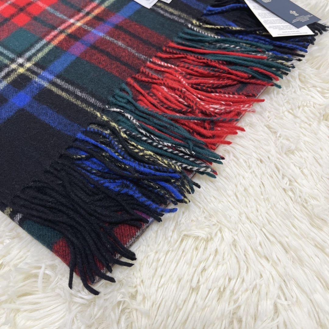 新品 ジョンストンズ 大判ストール カシミヤ ブラックスチュワートスコットランド