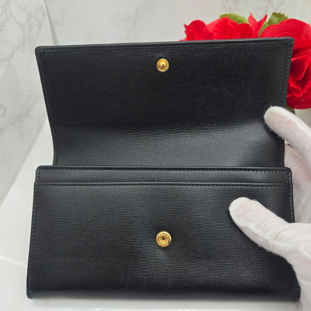 【美品】 GUCCI グッチ GGマリーナ 長財布 財布 ブラック レザー 黒