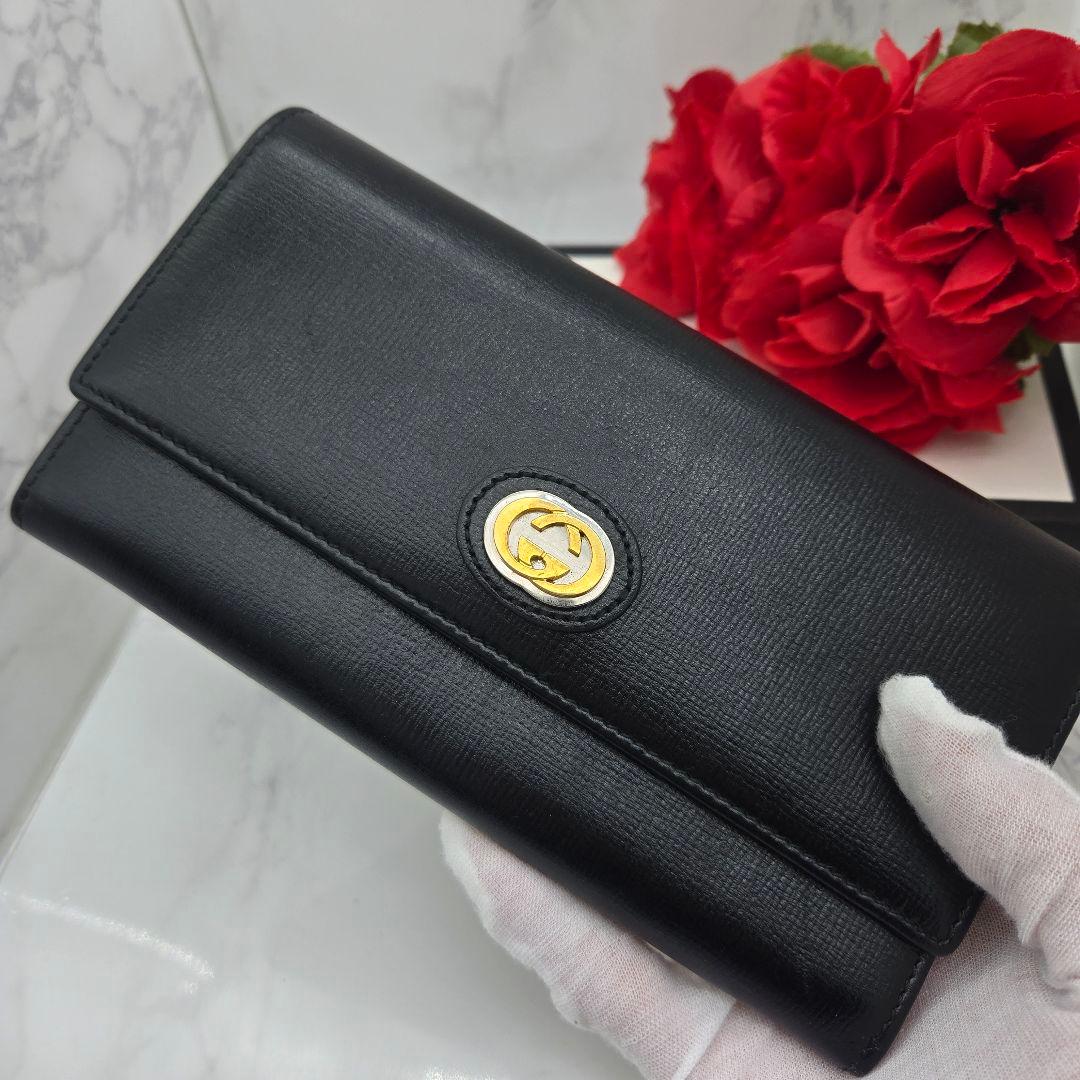 【美品】 GUCCI グッチ GGマリーナ 長財布 財布 ブラック レザー 黒