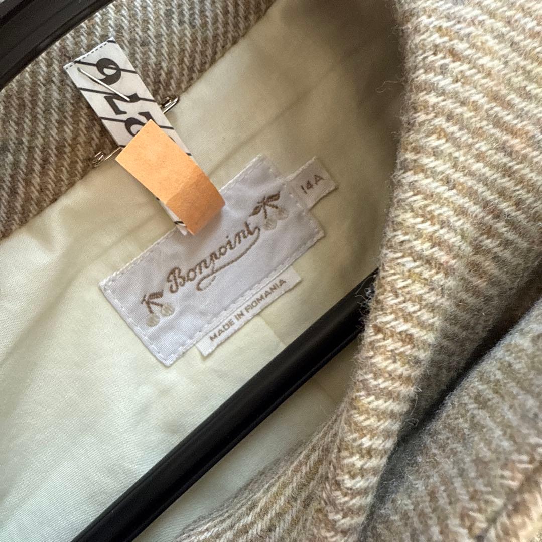 Bonpoint ベージュ ダブルブレスト ウールコート　14A