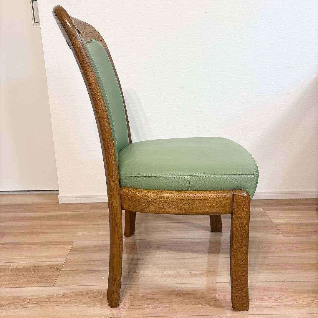 ✨良品✨ 浜本工芸 ダイニングチェア ダークオーク レザー グリーン 3800