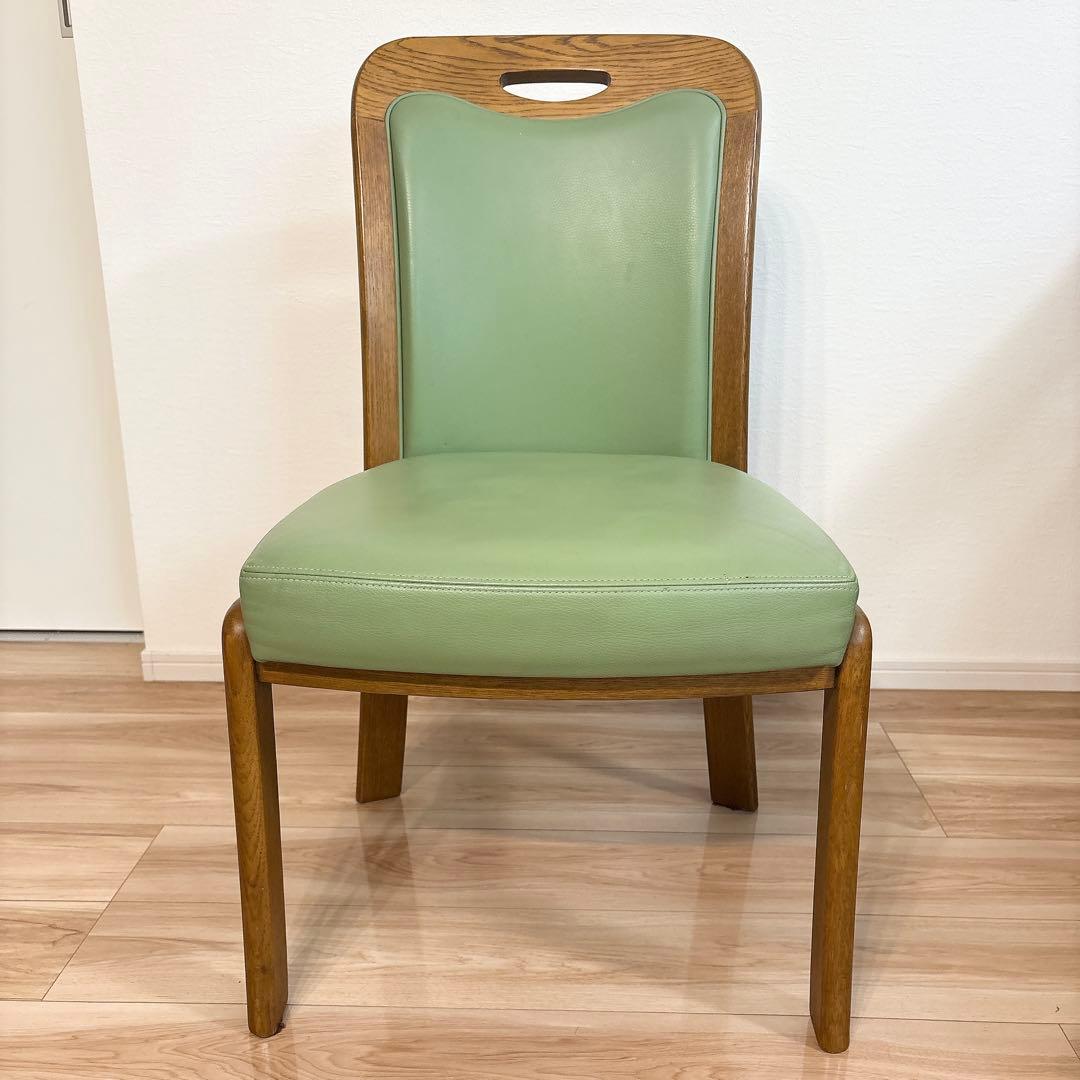 ✨良品✨ 浜本工芸 ダイニングチェア ダークオーク レザー グリーン 3800