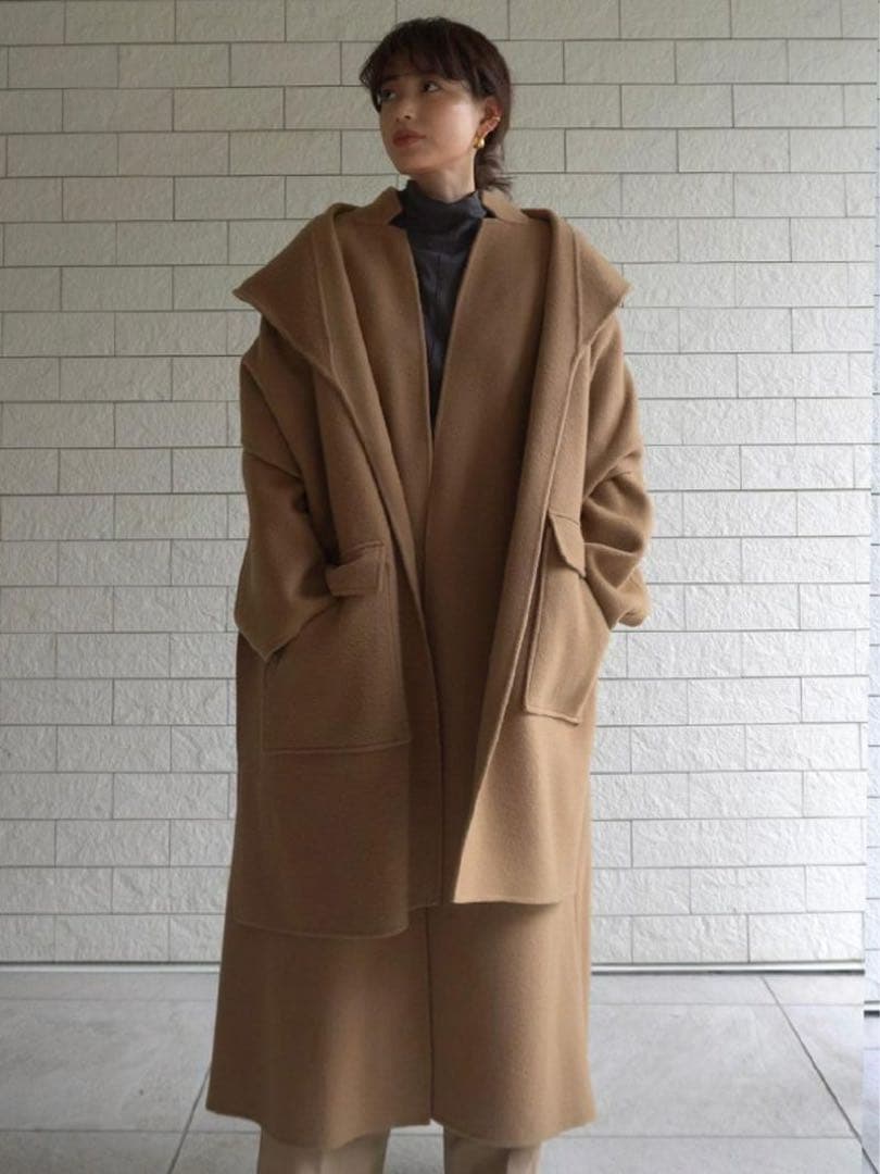 【ETRE TOKYO】 リバーロングフーディーストールコート(キャメル)