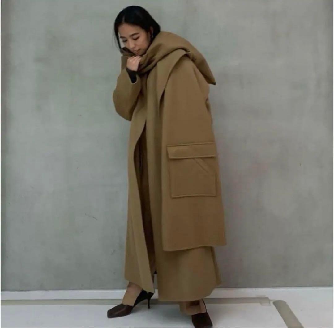 【ETRE TOKYO】 リバーロングフーディーストールコート(キャメル)