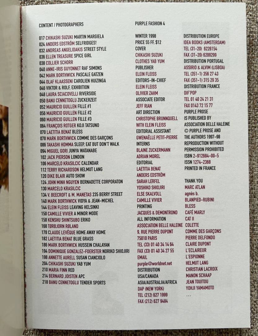 洋書 purple fashion Number 4 Winter 1998