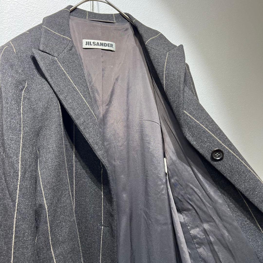 希少 美品 90s ジルサンダー 上質 デザイン ストライプ チェスターコート