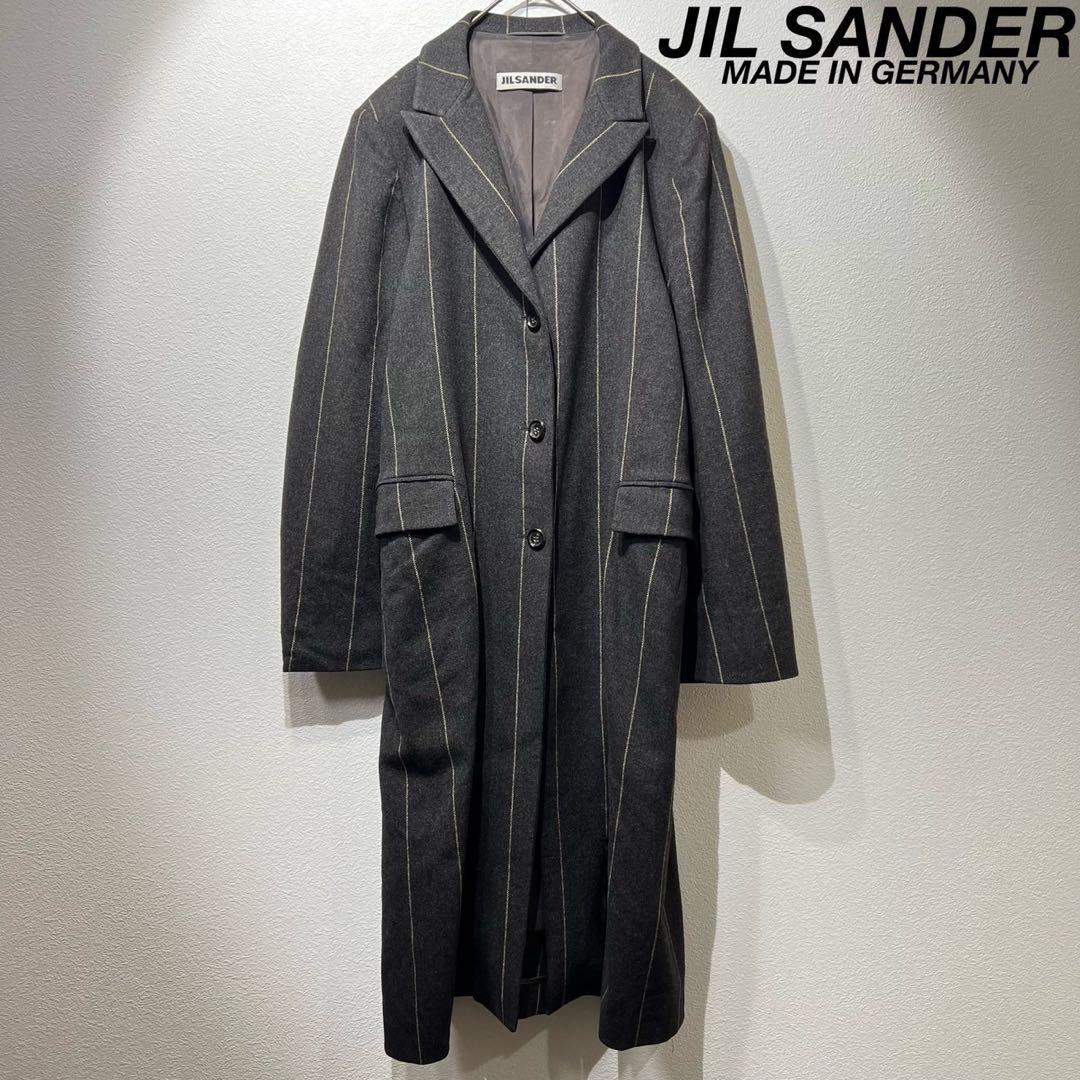 希少 美品 90s ジルサンダー 上質 デザイン ストライプ チェスターコート