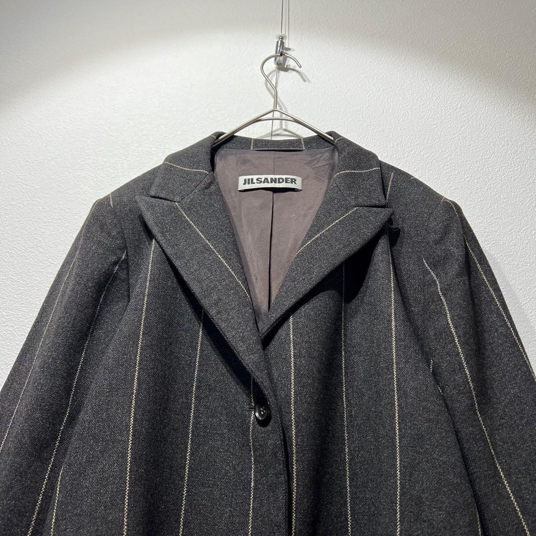 希少 美品 90s ジルサンダー 上質 デザイン ストライプ チェスターコート
