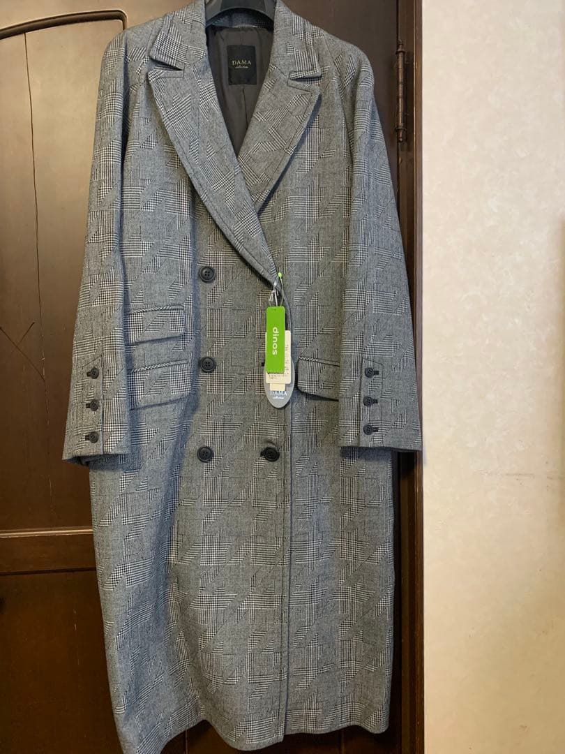 【お値下げ】新品未使用グレー 系チェック柄 ダブルブレストコート