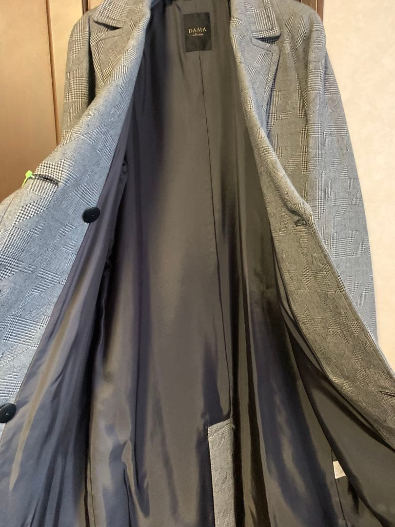 【お値下げ】新品未使用グレー 系チェック柄 ダブルブレストコート