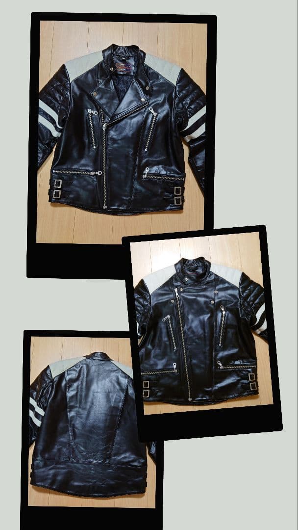 ​【メンテ済　L】DEGNER ダブルライダース デグナー　牛革　白黒