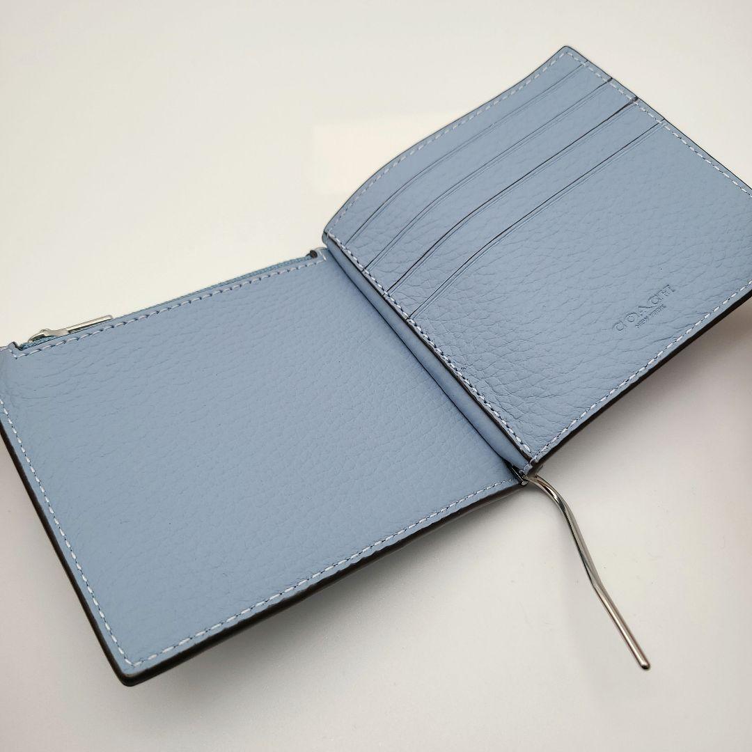 COACH マネークリップ 新品 ライトブルー 新作 ペブルレザー ユニセックス