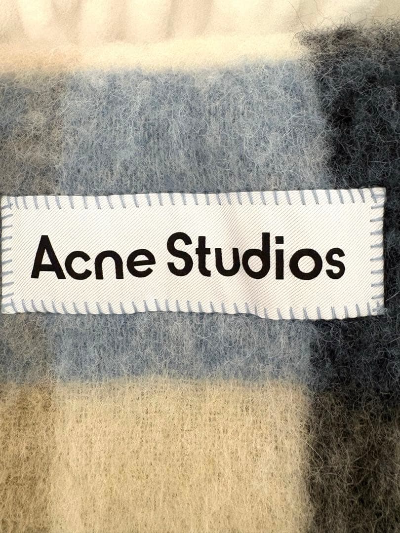 Acne Studios モヘアチェックスカーフ ブルー ベージュ ブラック
