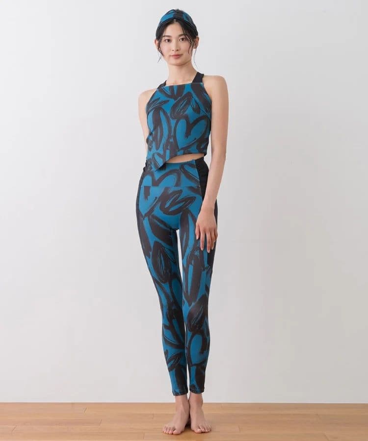 SUKALAヨガ青黒ハートプリントホルターネックブラトップ ドリンク1本付き