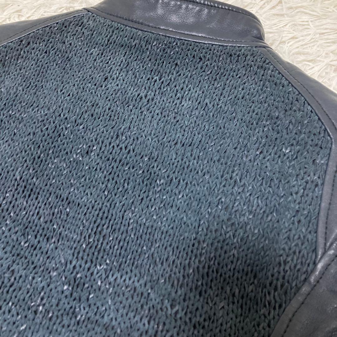 HUGO BOSS✨異素材　ソフトラムレザージャケット　レオパード　ニット　M