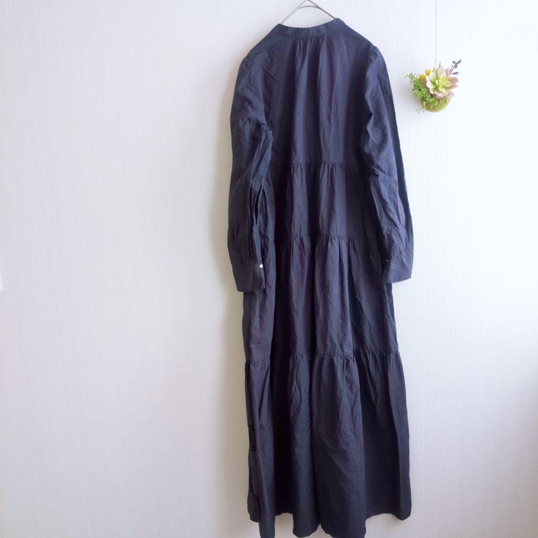 ヌキテパ 刺繍 ポプリンペイズリー ティアード ワンピース ネイビー