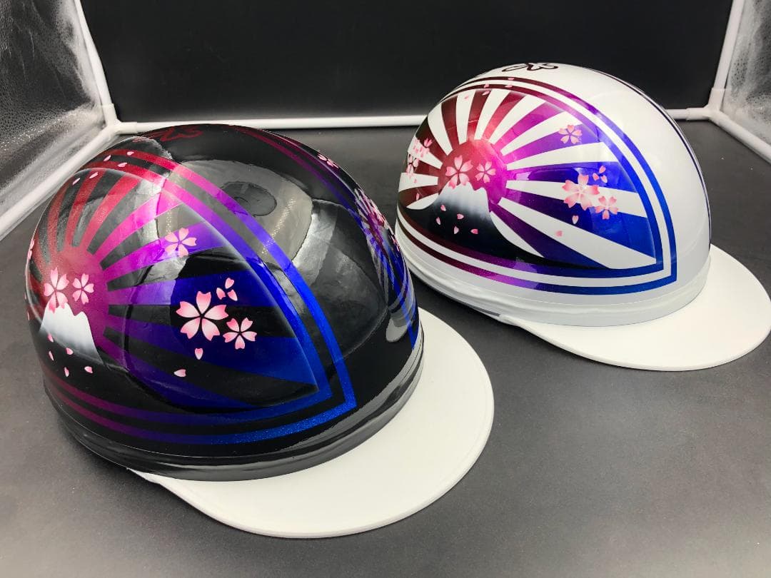 コルク半カスタム　富士日章三つボタン　ブラックホワイトラメグラデーション　セット