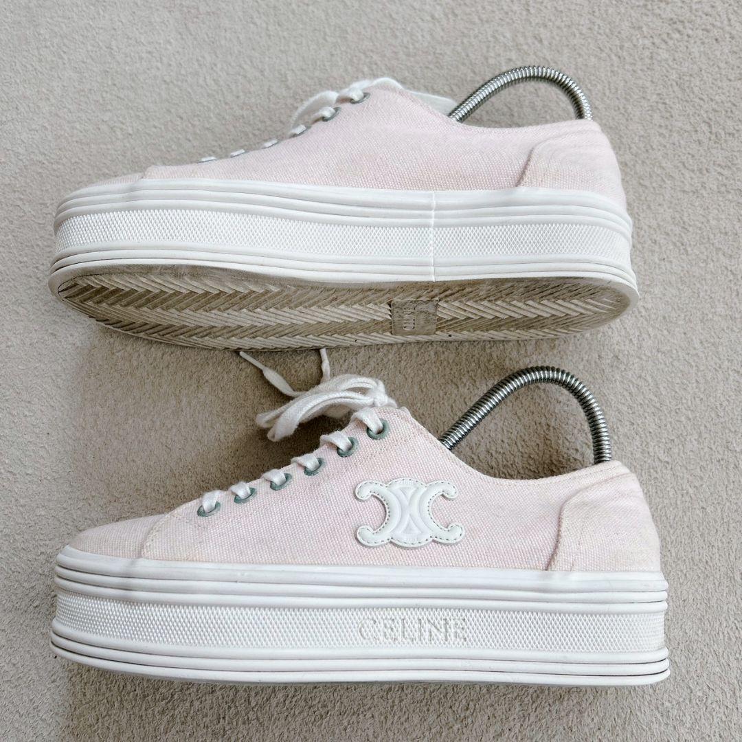 セリーヌ ジェーン トリオンフ プラットフォーム キャンバス スニーカー ピンク