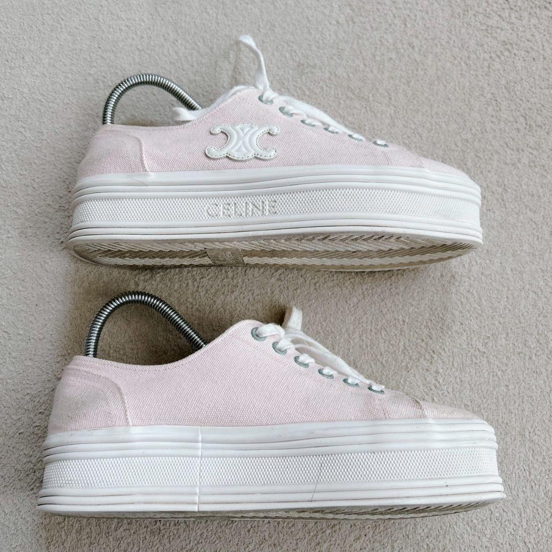 セリーヌ ジェーン トリオンフ プラットフォーム キャンバス スニーカー ピンク
