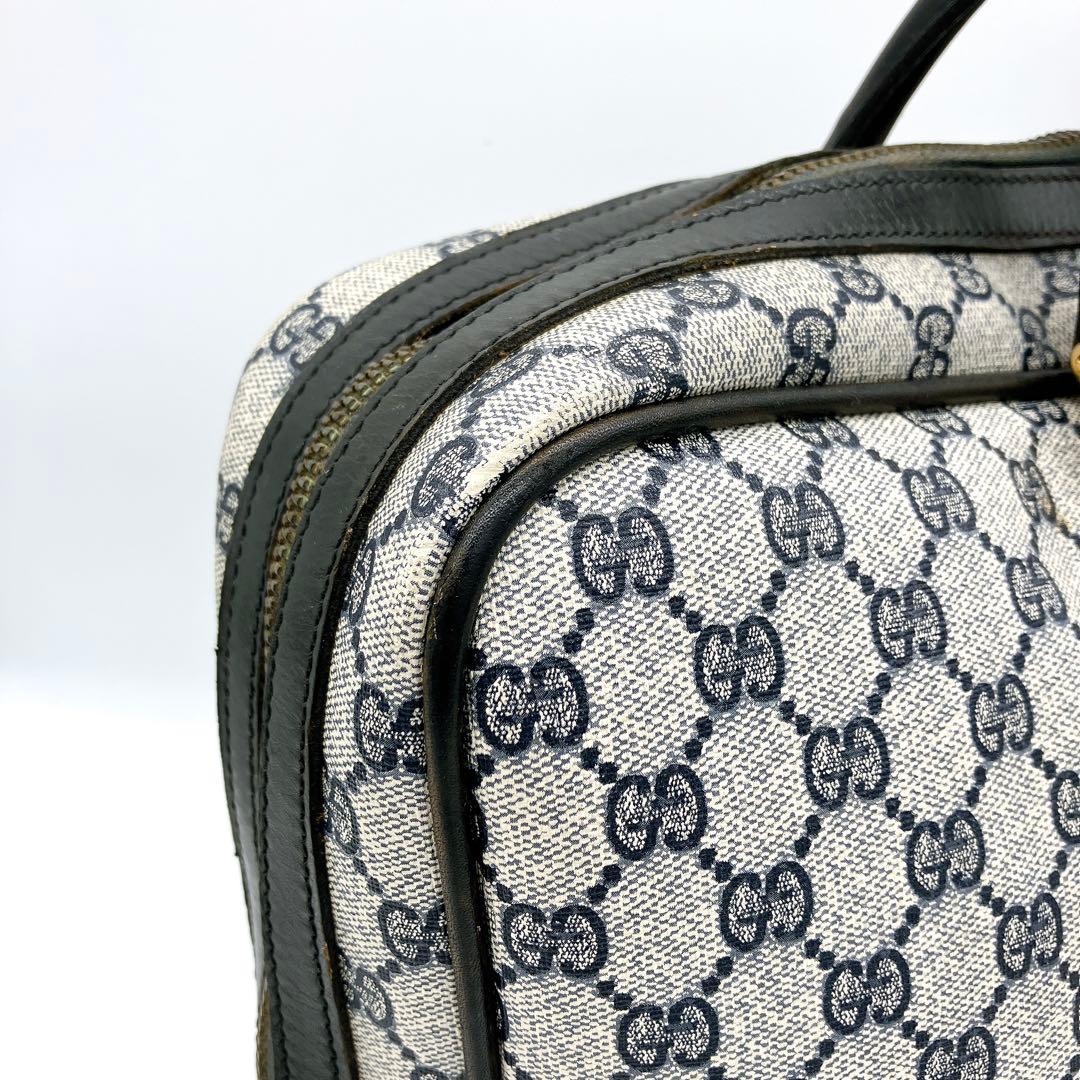 【GUCCI】ボストンバッグ　GGスプリーム　ゴールド金具　PVC ネイビー