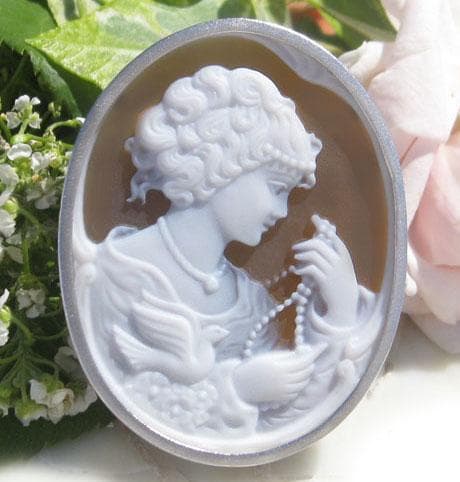 雛新品レア ストーンカメオ ブラウンメノウ SILVER ペンダンブローチ