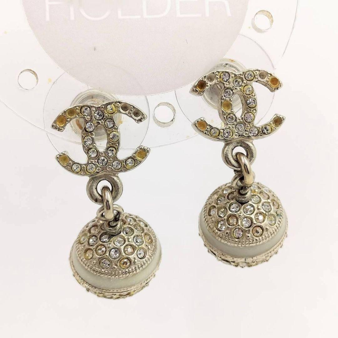 1241 CHANEL ピアス シルバー ミラーボール ストーン ココマーク