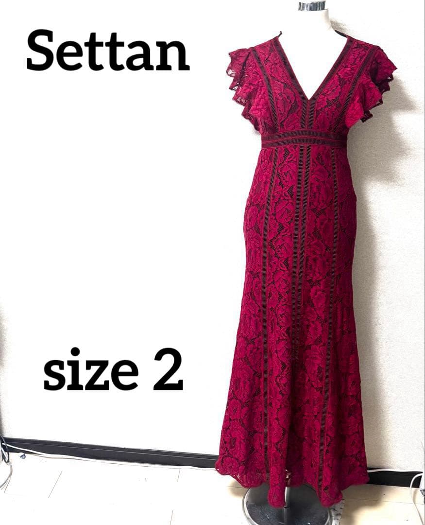 SETTANセッタン/総レースVネックAラインロングワンピースキャバドレス/2赤