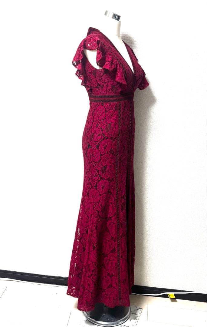 SETTANセッタン/総レースVネックAラインロングワンピースキャバドレス/2赤