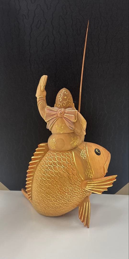 魚上　恵比寿　楠淡彩　木像　置物　アンティーク　縁起物