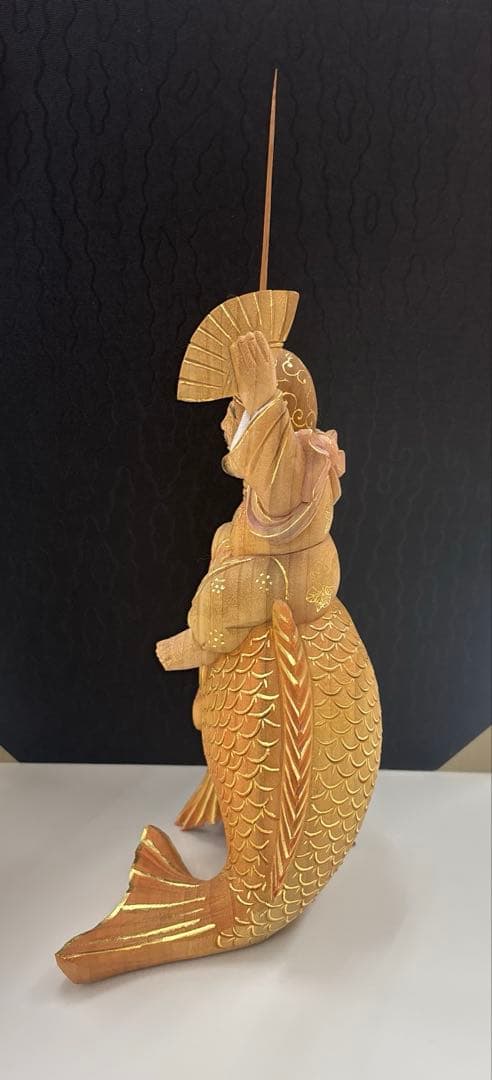 魚上　恵比寿　楠淡彩　木像　置物　アンティーク　縁起物