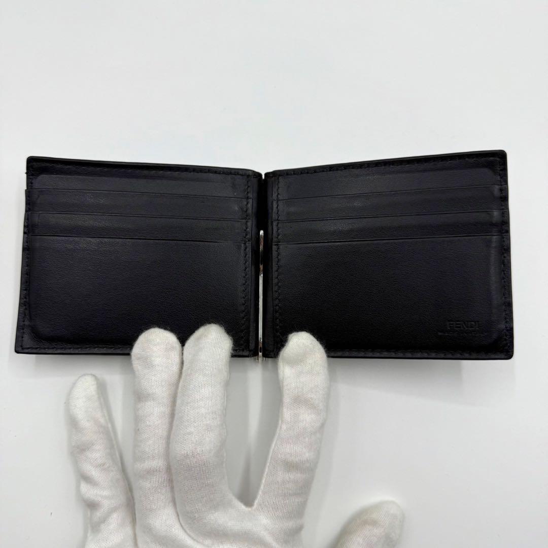 【美品】フェンディ ダイアゴナル マネークリップ ズッカ柄 PVC 黒 箱付き