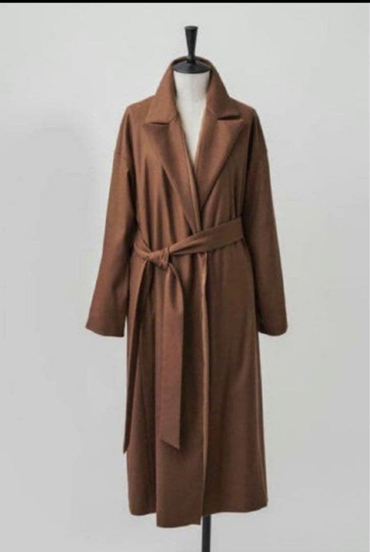 井川遥　ロワン　loin ブラウン ウール混合 ロングコート ベルト付き
