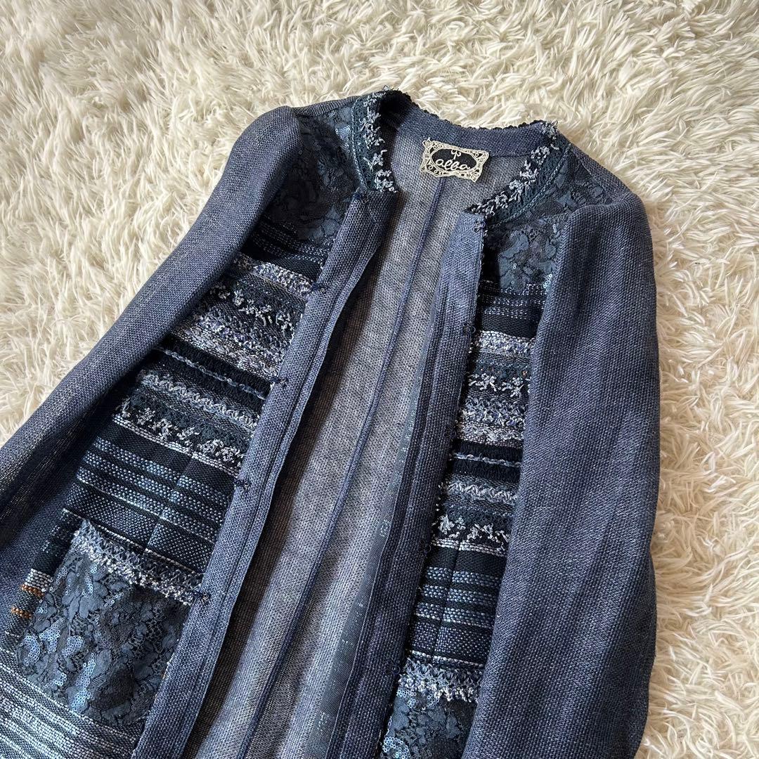 ♦︎インポートロッサ　アラ　麻　リネン　スパンコール　ノーカラージャケット