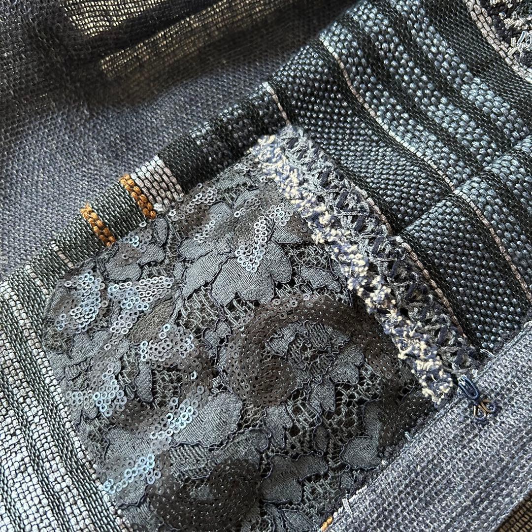 ♦︎インポートロッサ　アラ　麻　リネン　スパンコール　ノーカラージャケット