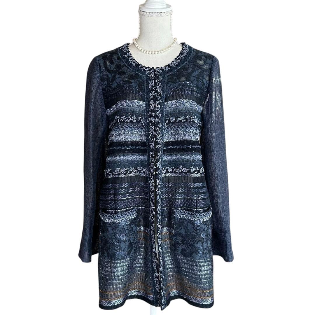 ♦︎インポートロッサ　アラ　麻　リネン　スパンコール　ノーカラージャケット