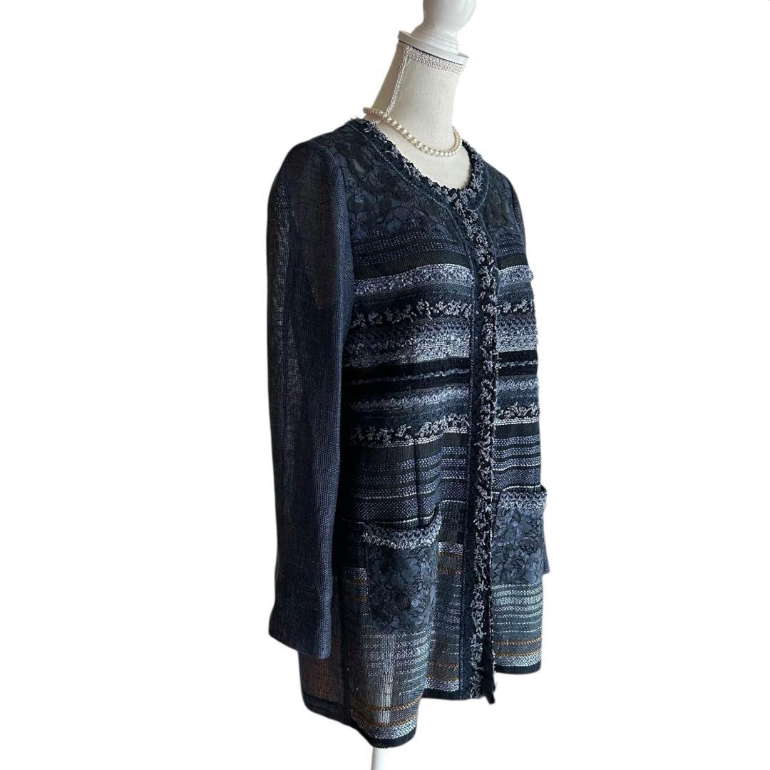 ♦︎インポートロッサ　アラ　麻　リネン　スパンコール　ノーカラージャケット