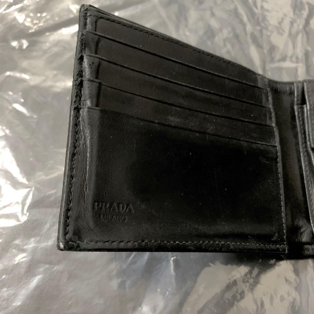 PRADA メンズ 二つ折り財布 ウォレット ロゴプレート 小銭 カード 収納