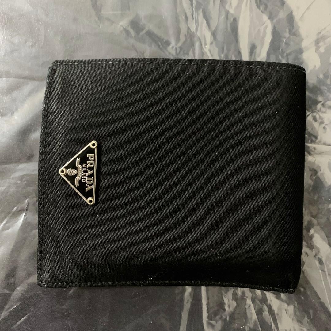 PRADA メンズ 二つ折り財布 ウォレット ロゴプレート 小銭 カード 収納