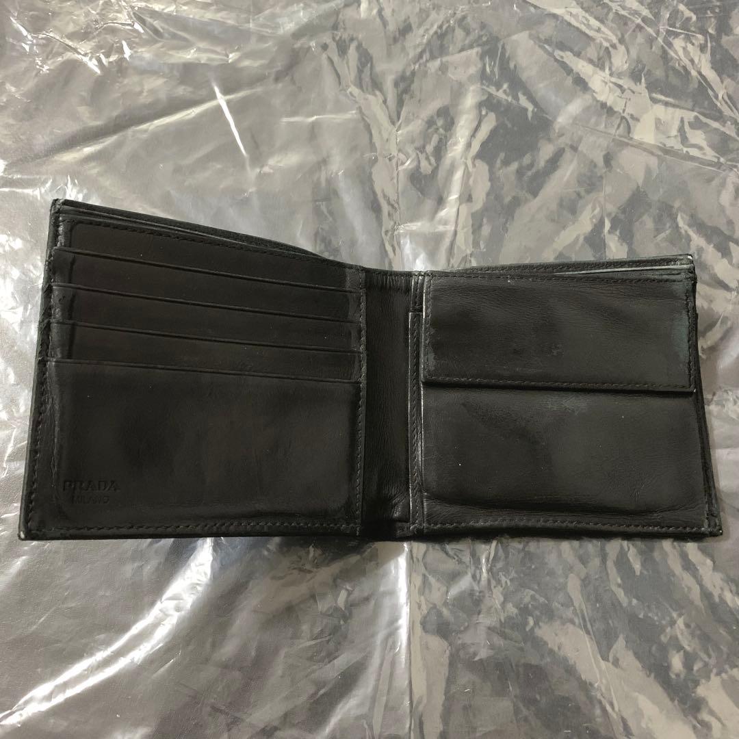 PRADA メンズ 二つ折り財布 ウォレット ロゴプレート 小銭 カード 収納