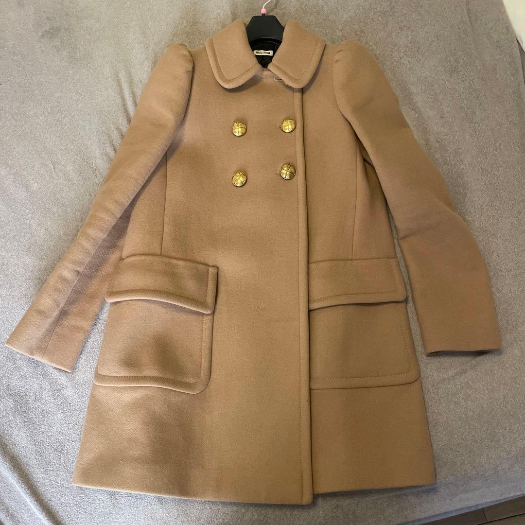 美品miumiuミュウミュウ*キャメル ウール*パフスリーブ コート*金ボタン