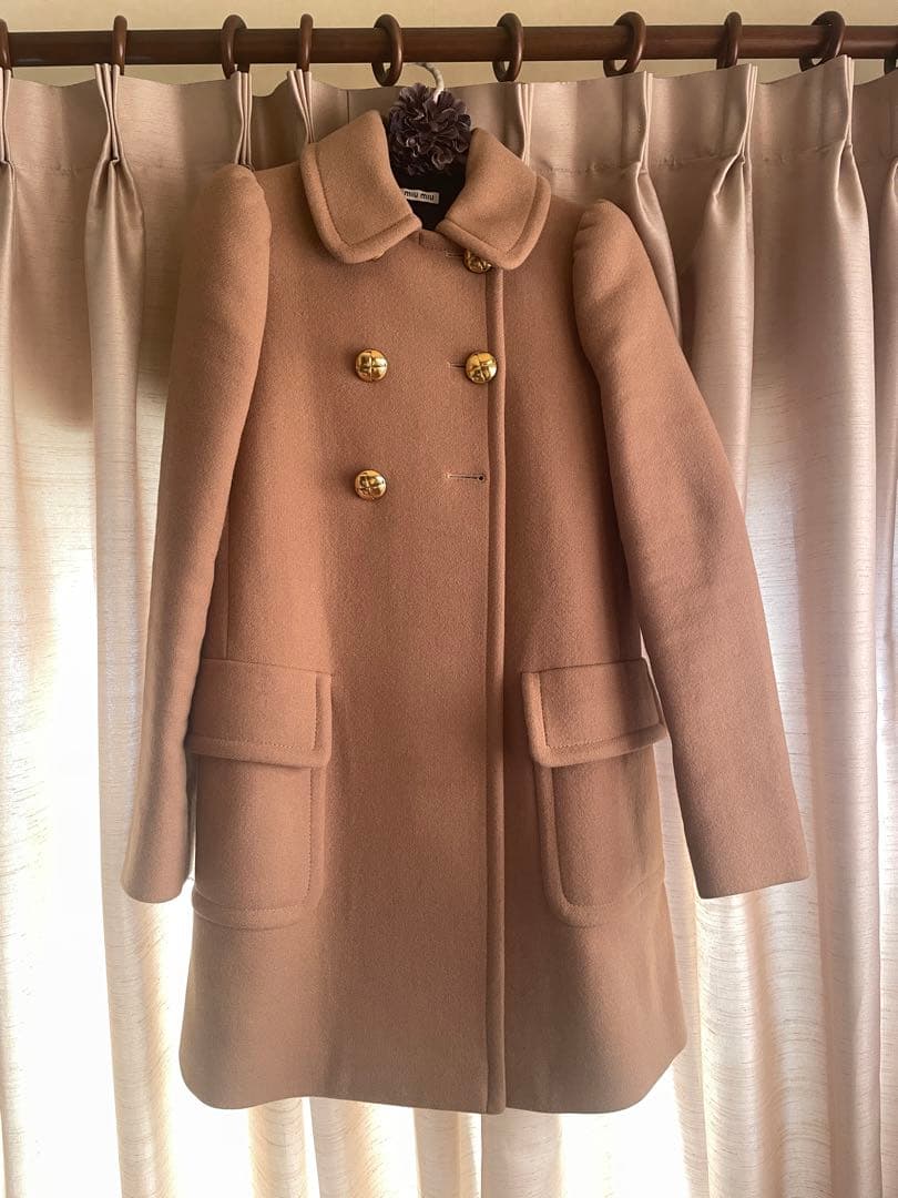美品miumiuミュウミュウ*キャメル ウール*パフスリーブ コート*金ボタン