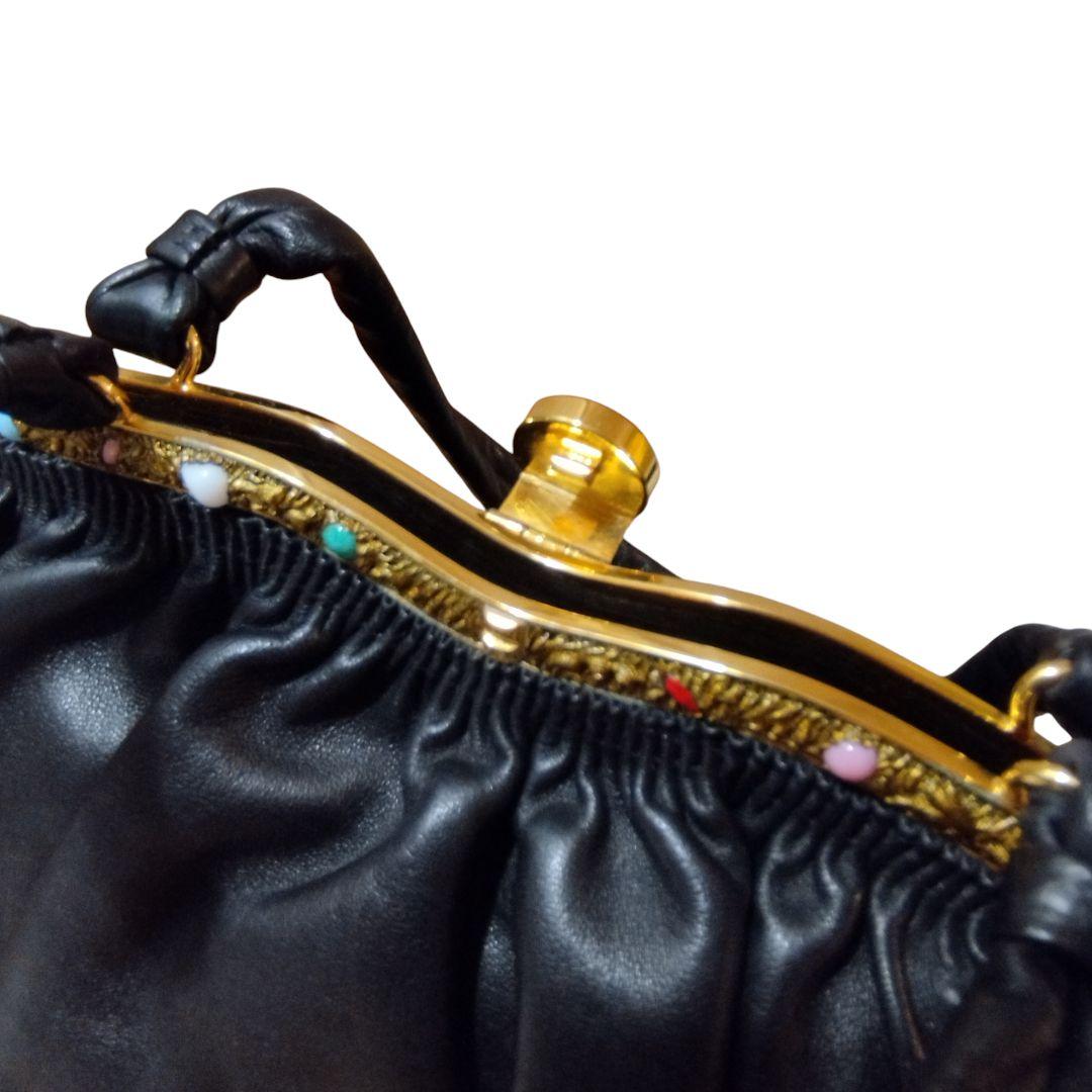 濱野皮革工藝 サンピエトロ 皇室御用達 がま口 ハンドバッグ 貴石 レザー