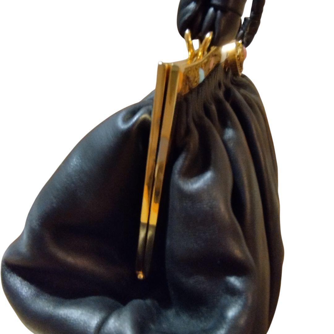 濱野皮革工藝 サンピエトロ 皇室御用達 がま口 ハンドバッグ 貴石 レザー