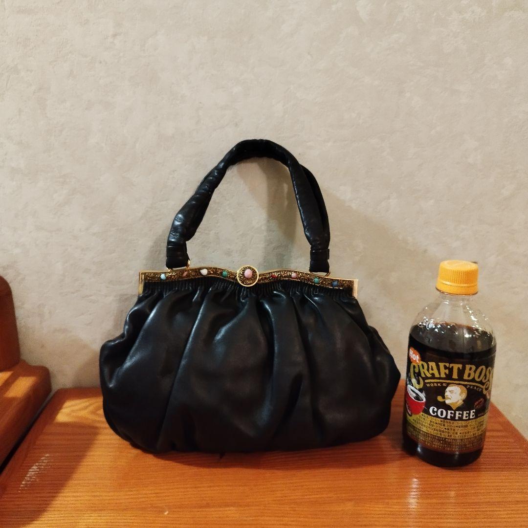 濱野皮革工藝 サンピエトロ 皇室御用達 がま口 ハンドバッグ 貴石 レザー